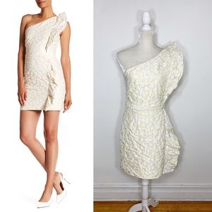 MONIQUE LHUILLIER floral one shoulder mini dress